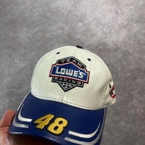 Vintage Jimmy Johnson Hat 2001 Lowes NASCAR Strapback Cap Racing Leather